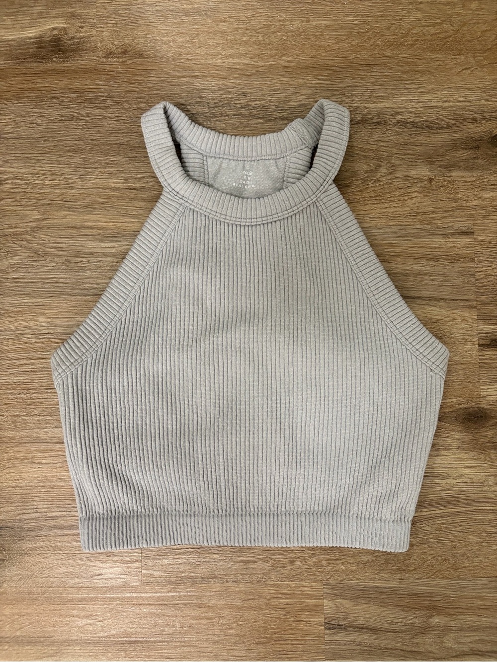 aerie Ribbed High-Neck Crop Tank Top - Light Gray